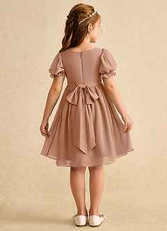 Azazie Jolie Flower Girl Dresses Champagne Rose A-Line with Sleeves Chiffon Dress image2