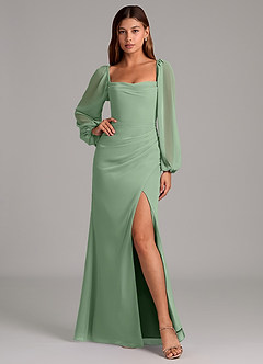 Azazie Brixley Abiti da Damigella Abito Sirena in Chiffon Manica Lunga Matcha image6