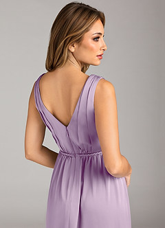 Azazie Tanicia Bridesmaid Dresses Frosted Lilac A-Line Pleated Stretch Satin Dress image7