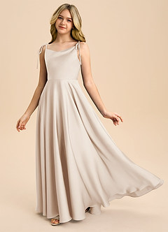 Azazie Popsy Junior White Alabaster A-Line Bow Stretch Satin Dress image1