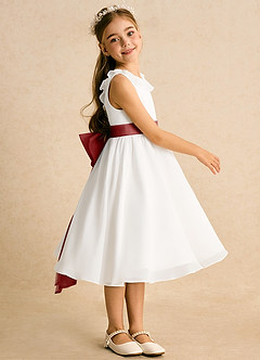 Azazie Dani Flower Girl Dresses Ivory Rust A-Line Bow Chiffon Dress image4