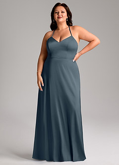 Azazie Mei Bridesmaid Dresses Twilight A-Line V-Neck Stretch Satin Dress image7