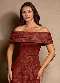 Azazie New Britain Klänningar till brudens mor Klä A-Line i Blommig Utbrändhet Plisserad Terrakotta image5