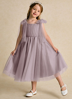 Azazie Dori Flower Girl Dresses Dusk A-Line Ruched Tulle Dress image4