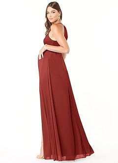 Azazie Annabelle Brautjungfernkleider für Schwangere A-Linie V-Hals Gefaltet Gittergewebe Bodenlänge Kleid image5