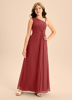 Azazie Brooke Junior Rust A-Line Side Slit Chiffon Dress image4