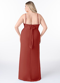 Azazie Mai Bridesmaid Dresses Terracotta Sheath Pleated Chiffon Dress image8