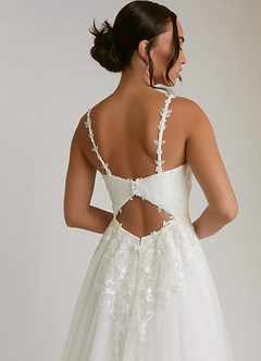 Azazie Devi Wedding Dresses Diamond White A-Line V-Neck Lace Tulle Dress image9