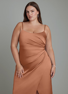 Azazie Calandra Bridesmaid Dresses Bronzer Sheath Pleated Stretch Satin Dress image13