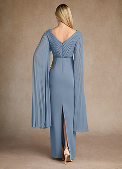 Azazie Ellsworth Mother of the Bride Dresses Dusty Blue Column Pleated Stretch Crepe Dress image3