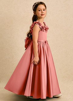 Azazie Eden Flower Girl Dresses Salmon Pink Ball-Gown Pleated Matte Satin Dress image3