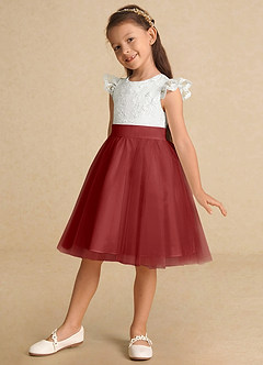 Azazie Vetty vestidos de niña de las flores Vestido de Marfil Óxido de Tul de Corte En A con Encaje image3