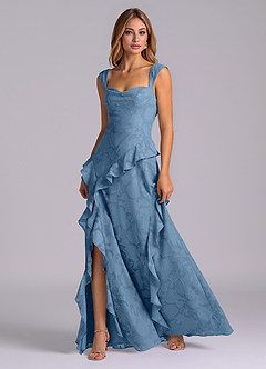 Azazie Sloane Bridesmaid Dresses Steel Blue A-Line Sweetheart Neckline Floral Burnout Dress image3