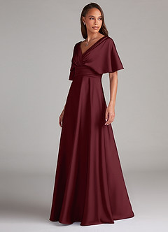 Azazie Pamela Bridesmaid Dresses Cabernet A-Line Pleated Stretch Satin Dress image4