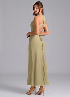 Azazie Evadne Bridesmaid Dresses Moss Green Sheath Pleated Chiffon Dress image2