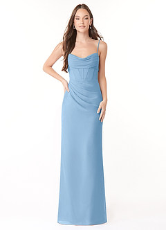 Azazie Mai Bridesmaid Dresses Powder Blue Sheath Pleated Chiffon Dress image1