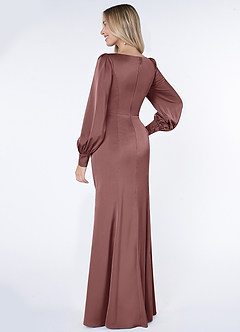 Azazie Raye Robes de demoiselle d'honneur Robe Sirène en Satin extensible Manche longue Mauve Vintage image4