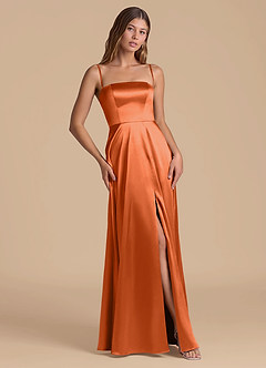 Azazie Wren Bridesmaid Dresses Burnt Orange A-Line Strapless Metallic Satin Dress image5