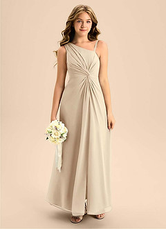 Azazie Brooke Junior Champagne A-Line Side Slit Chiffon Dress image1
