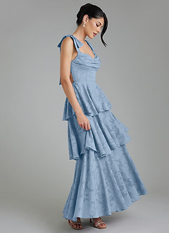 Azazie Jude Bridesmaid Dresses Powder Blue A-Line Sweetheart Neckline Floral Burnout Dress image5