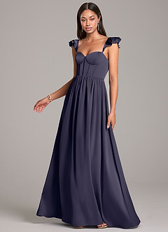 Azazie Denisse Brautjungfernkleider A-Linie Gestreift Stretch-Satin Kleid Sturm image3