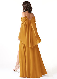 Azazie Cienna Bridesmaid Dresses Butterscotch A-Line Off the Shoulder Chiffon Dress image5
