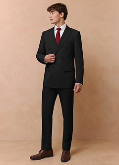 front Collins Black Double Breasted Wool Blend Suit