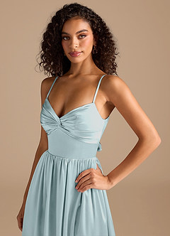 Azazie Zeya Bridesmaid Dresses Mist A-Line Pleated Metallic Satin Dress image3