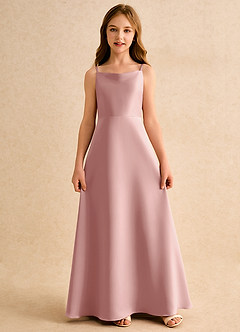 Azazie Joella Girls Formal Flower Girl Dresses Rose Gold A-Line Pleated Matte Satin Dress image5