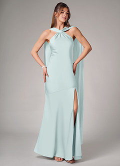 Azazie Kinsley Bridesmaid Dresses Mist Mermaid Side Slit Stretch Satin Dress image5