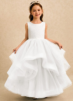 Azazie Madison Flower Girl Dresses Ivory Ball-Gown Lace Tulle Dress image3