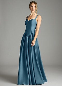 Azazie Evadina Suknie dla druhen Linia A Gorset Satyna elastyczna Do ziemi Sukienka image3