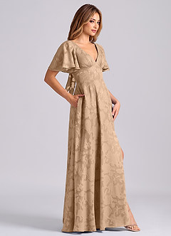 Azazie Kimber 신부 들러리 드레스 A라인 포켓이 있는 플로럴 번아웃 바닥 길이 드레스 image3