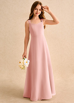 Azazie Makani Girls Formal Robe Demoiselle D'honneur Fillette Robe Trapèze en Mousseline de soie Encolure en Forme de Cœur Rosette image4
