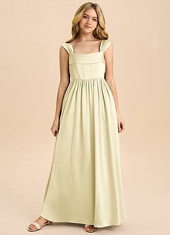 Azazie Hattie Junior Lemon Sorbet A-Line Pleated Stretch Satin Dress image8