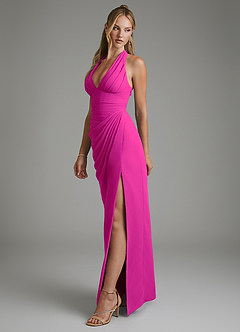 Azazie Tina Vestidos de damas de honor Vestido Fucsia de Gasa de Corte Sirena con Corsé image5