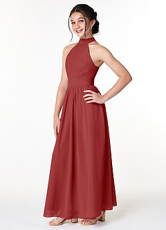 Azazie Iman Junior Rust A-Line Pleated Chiffon Dress image3