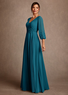 Azazie Yorba Klänningar till brudens mor Klä A-Line i Chiffong Spets Bläckblå image4