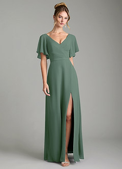 Azazie Ambrosia Bridesmaid Dresses Eucalyptus A-Line Pleated Chiffon Dress image1