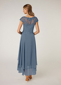 Azazie Shonda Brudens mor kjoler Boatneck Plisseret Blonder Chiffon Asymmetrisk Kjole image2