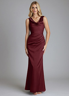 Azazie Tallie Bridesmaid Dresses Cabernet Mermaid Pleated Stretch Satin Dress image9