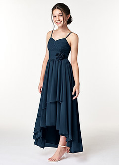 Azazie Catalina Junior Dark Navy A-Line Ruched Chiffon Dress image3