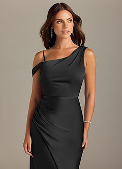 Azazie Madelyn Vestidos de damas de honor Vestido de Negro de Satén Elástico de Corte Sirena Convertible con Vestidos sin tirantes image5