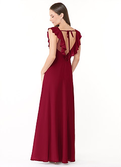 Azazie Yoko Bridesmaid Dresses Burgundy A-Line Ruched Chiffon Dress image4
