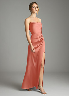 Azazie Leonis Robes de demoiselle d'honneur Robe Sirène Convertible en Satin extensible Plissée Rose Saumon image6
