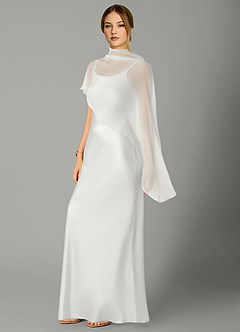 Azazie Jaleesa Brautjungfernkleider A-Linie Hoher Kragen Stretch-Satin Kleid Weiß image4