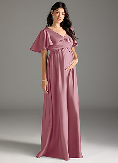 Azazie Verna Maternity Bridesmaid Dresses A-Line Ruched Stretch Satin Floor-Length Dress image5