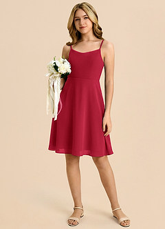 Azazie Shale Vestido de Escarlata de Gasa de Corte en A con Lazo image5