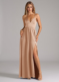 Azazie Aaida Robes de demoiselle d'honneur Robe Trapèze en Satin extensible Corset Rose Perle image1