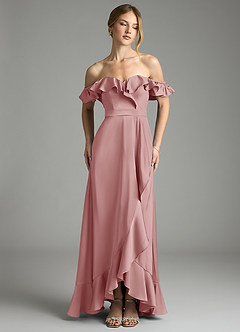 Azazie Lyra Bridesmaid Dresses Dusty Rose A-Line Off the Shoulder Stretch Satin Convertible Dress image1